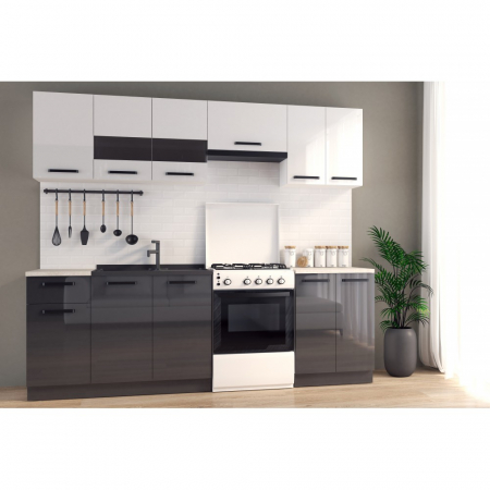 Bucatarii - Mobila Bucatarie 240 cm Alb Gri Antracit MDF Acrilic  Amalia- Set Mobiler Bucatarie