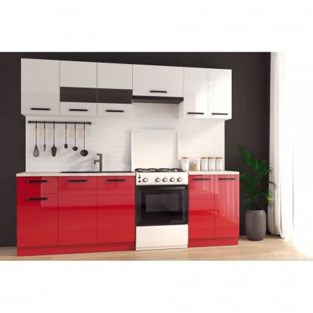Bucatarii - Mobila Bucatarie 200cm Alb Rosu MDF Amalia - Set Mobila Bucatarie