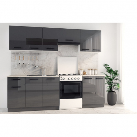 Bucatarii - Mobila Bucatarie 240 cm Gri Antracit MDF  Amalia- Set Mobila Bucatarie