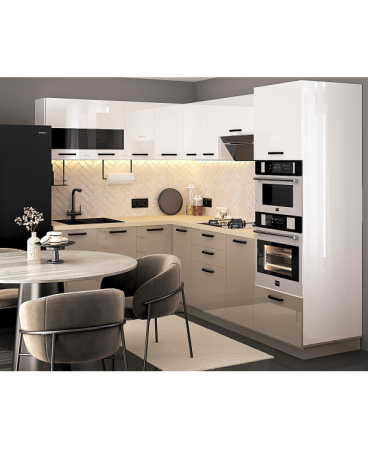 Bucatarii - Mobila Bucatarie pe Colt 258x180 cm Alb Cappuccino MDF Amalia-Set Mobilier Bucatarie