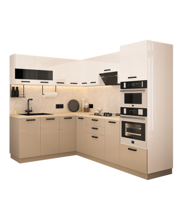 Mobila Bucatarie pe Colt 258x180 cm Alb Cappuccino MDF Amalia-Set Mobilier Bucatarie [4]