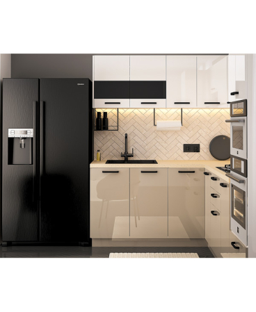 Mobila Bucatarie pe Colt 258x180 cm Alb Cappuccino MDF Amalia-Set Mobilier Bucatarie [1]