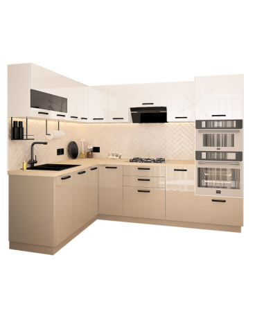 Mobila Bucatarie pe Colt 258x180 cm Alb Cappuccino MDF Amalia-Set Mobilier Bucatarie [5]