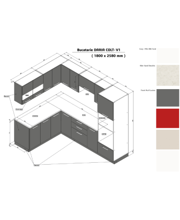 Mobila Bucatarie pe Colt 258x180 cm Gri Antracit MDF Amalia- Set Mobilier Bucatarie [6]