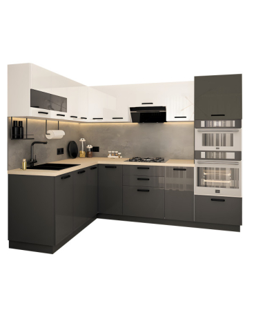 Mobila Bucatarie pe colt 180x258cm Alb Gri Antracit MDF Amalia V1 - Set Mobilier Bucatarie [4]
