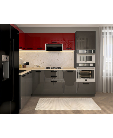 Mobila Bucatarie pe colt 180x258cm Rosu Gri Antracit MDF Amalia V1 - Set Mobilier Bucatarie [2]