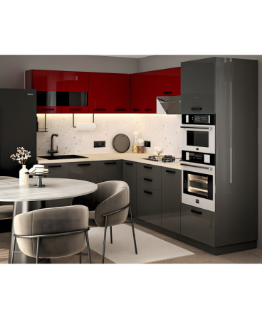 MOBILIER BUCATARIE - Mobila Bucatarie pe colt 180x258cm Rosu Gri Antracit MDF Amalia V1 - Set Mobilier Bucatarie