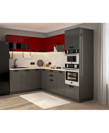 Mobila Bucatarie pe colt 180x258cm Rosu Gri Antracit MDF Amalia V1 - Set Mobilier Bucatarie [1]