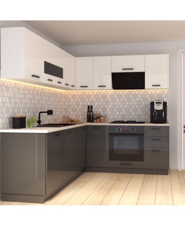 Mobila Bucatarie pe colt 205x240cm Alb Gri Antracit MDF lucios Amalia V2 - Set Mobilier Bucatarie [4]