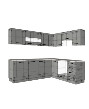 Mobila Bucatarie pe colt 205x240cm Alb  Cappuccino MDF lucios Amalia V2 - Set Mobilier Bucatarie [6]