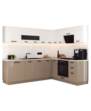 Mobila Bucatarie pe colt 205x240cm Alb  Cappuccino MDF lucios Amalia V2 - Set Mobilier Bucatarie [4]