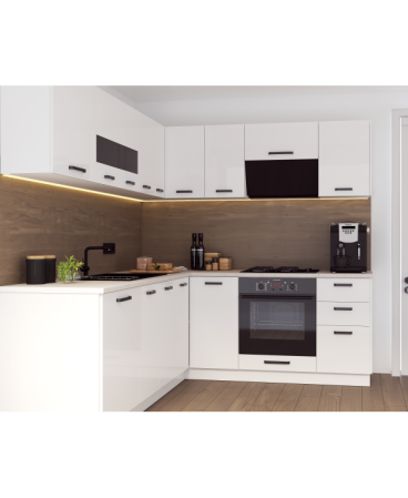 Mobila Bucatarie pe colt 205x240cm Alb MDF lucios Amalia V2 - Set Mobilier Bucatarie [5]