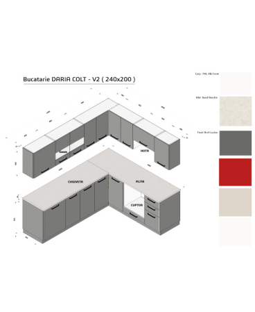 Mobila Bucatarie pe colt 240x205cm Gri Antracit MDF Amalia V2 - Set Mobilier Bucatarie [6]