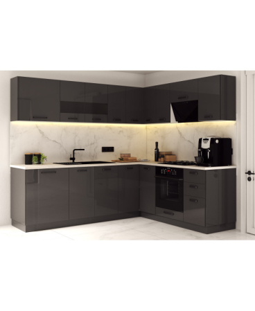 MOBILIER BUCATARIE - Mobila Bucatarie pe colt 240x205cm Gri Antracit MDF Amalia V2 - Set Mobilier Bucatarie