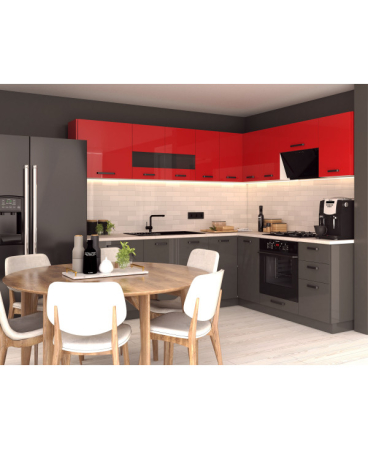 Mobila Bucatarie pe colt 240x205cm Rosu Gri Antracit MDF Amalia V2 - Set Mobilier Bucatarie [2]