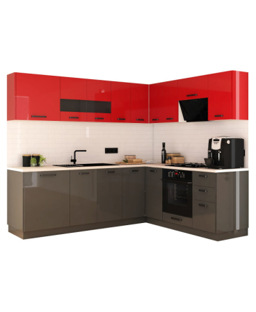 Mobila Bucatarie pe colt 240x205cm Rosu Gri Antracit MDF Amalia V2 - Set Mobilier Bucatarie [5]