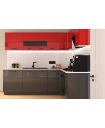 Mobila Bucatarie pe colt 240x205cm Rosu Gri Antracit MDF Amalia V2 - Set Mobilier Bucatarie [3]