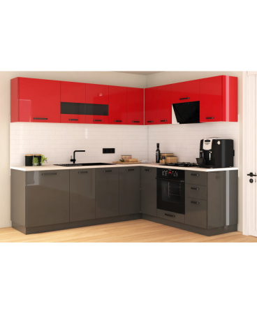 MOBILIER BUCATARIE - Mobila Bucatarie pe colt 240x205cm Rosu Gri Antracit MDF Amalia V2 - Set Mobilier Bucatarie