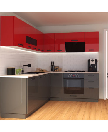 Mobila Bucatarie pe colt 240x205cm Rosu Gri Antracit MDF Amalia V2 - Set Mobilier Bucatarie [4]