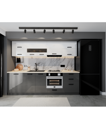 Bucatarii - Mobila Bucatarie 260cm  Alb Gri Antracit MDF Amalia- Set Mobilier Bucatarie