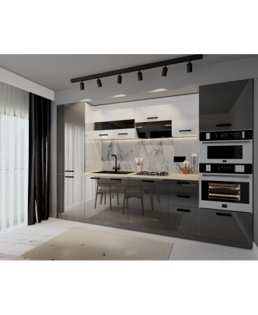 Bucatarie Daria, MDF Alb+Antracit, 303x60x200cm [3]