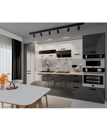 Bucatarie Daria, MDF Alb+Antracit, 303x60x200cm [1]