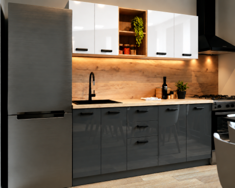 Bucatarii - Bucatarie Daria MDF V1, 180x60x200cm, Acril Alb+Antracit