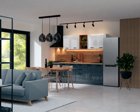 Bucatarii - Bucatarie Daria MDF V1, 200x60x200cm, Acril Alb+Antracit