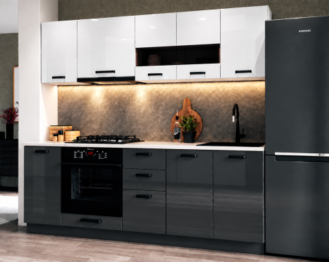 Bucatarii - Bucatarie Daria MDF V1, 220x60x200cm, Acril Alb+Antracit