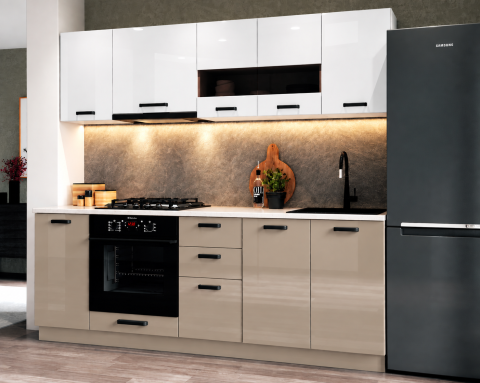 Bucatarii - Bucatarie Daria MDF V1, 220x60x200cm, Acril Alb+Cappuccino
