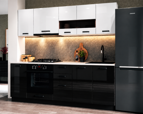 Bucatarii - Bucatarie Daria MDF V1, 220x60x200cm, Acril Alb+Negru