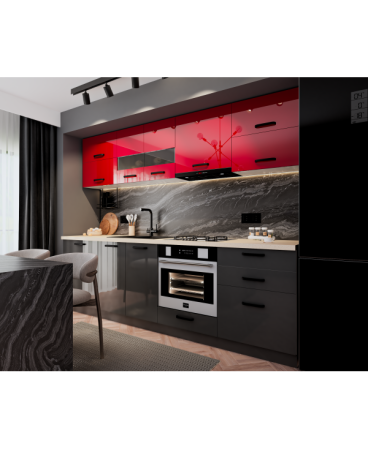 Mobila Bucatarie 260 cm Rosu Antracit MDF Acrilic Amalia V1-Set Mobilier Bucatarie [1]