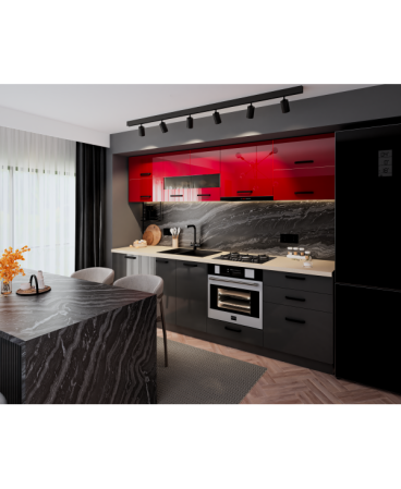 Mobila Bucatarie 260 cm Rosu Antracit MDF Acrilic Amalia V1-Set Mobilier Bucatarie [3]