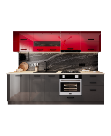 Mobila Bucatarie 260 cm Rosu Antracit MDF Acrilic Amalia V1-Set Mobilier Bucatarie [4]