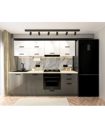 Bucatarii - Mobila Bucatarie 240 cm  Alb Antracit MDF Amalia V2- Set Mobilier Bucatarie