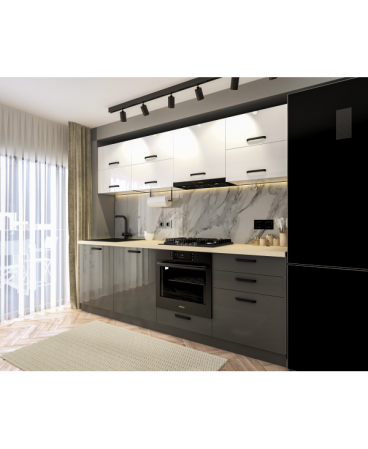 Mobila Bucatarie 240 cm  Alb Antracit MDF Amalia V2- Set Mobilier Bucatarie [2]