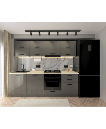 Bucatarii - Mobila Bucatarie 240 cm Gri Antracit MDF Amalia V2- Set Mobilier Bucatarie