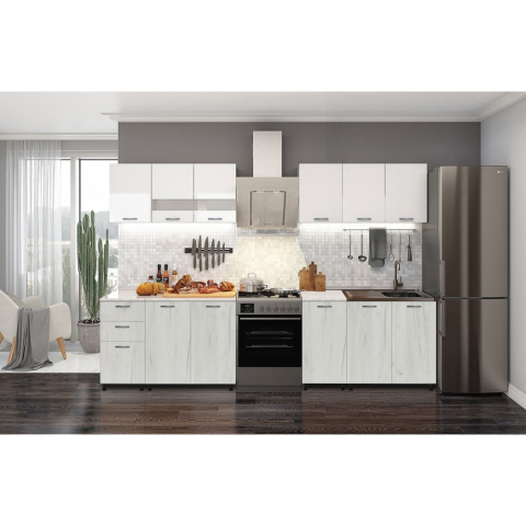 MOBILIER BUCATARIE - BUCATARIE DUSEA 2.4M ALB + STEJAR K001
