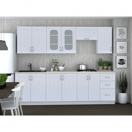 Bucatarii - Mobila Bucatarie 260 cm Alb MDF  Liza- Set Mobila Bucatarie