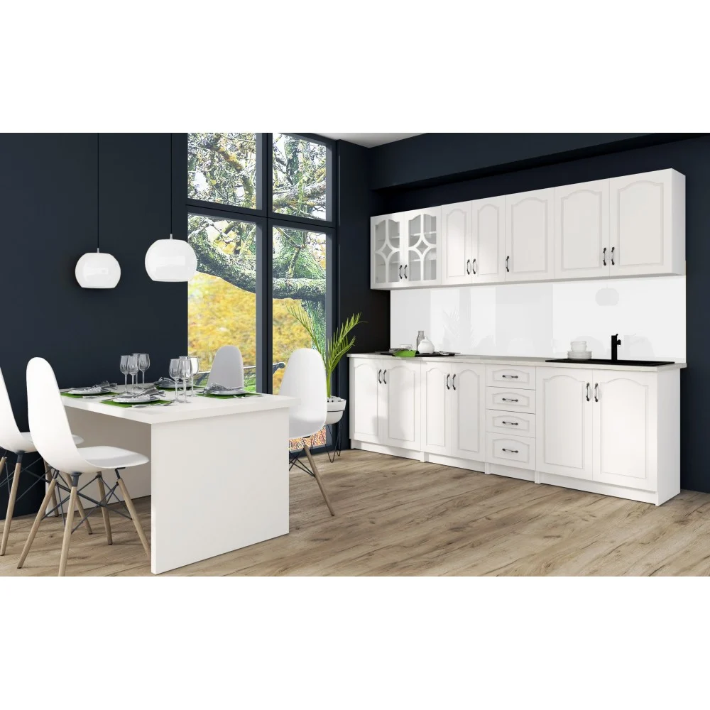 Bucatarii - Bucatarie Olea 2.6m MDF Ro, ALB