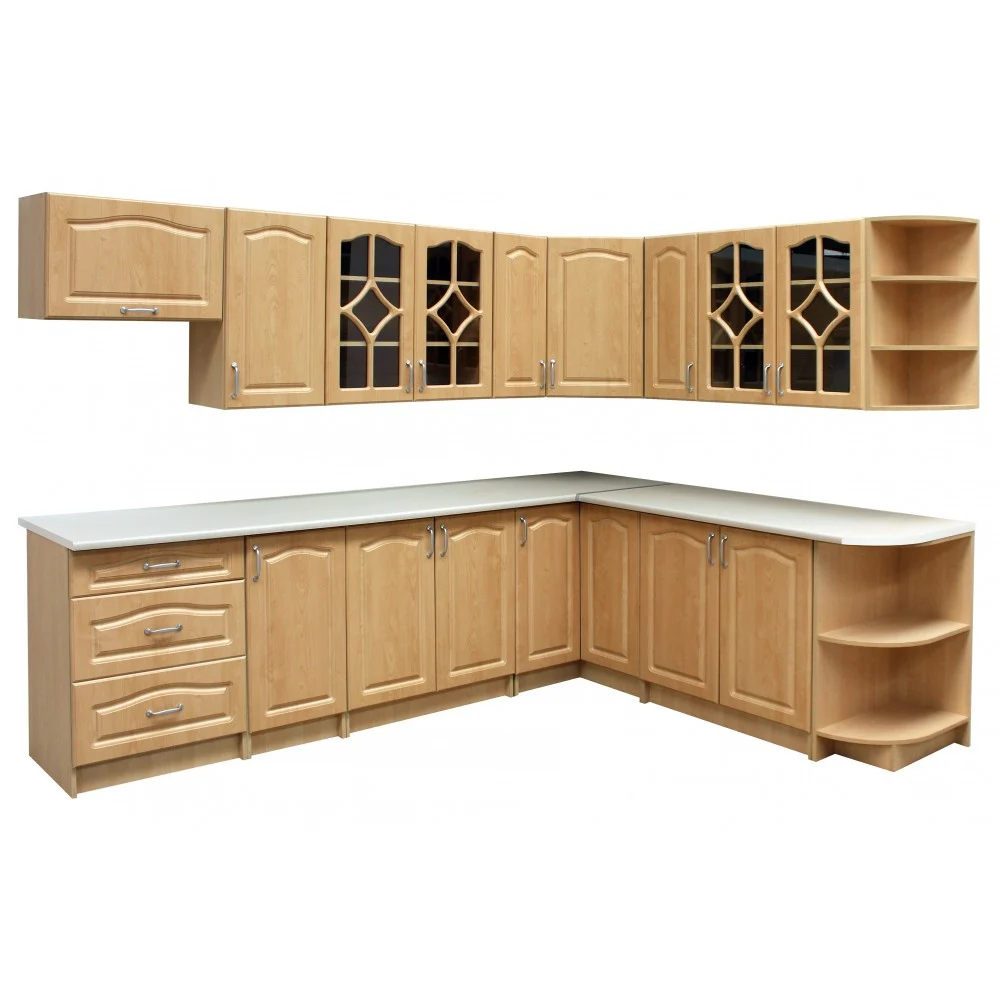 Bucatarii - Mobila Bucatarie pe colt 271x201 cm mesteacan MDF Aura- Set Mobilier Bucatarie