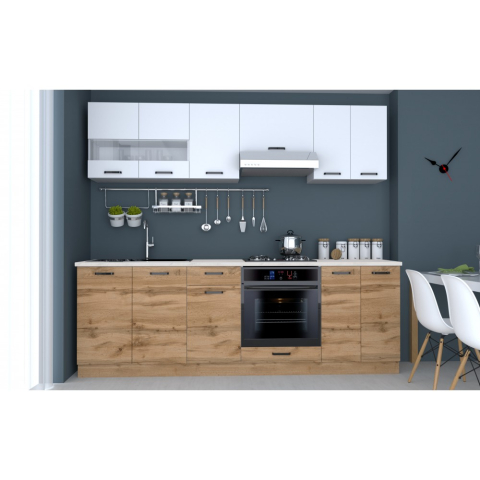 Bucatarii - Bucatarie Vio 240 cm Stejar k003 Alb pal melaminat - Set bucatarie completa