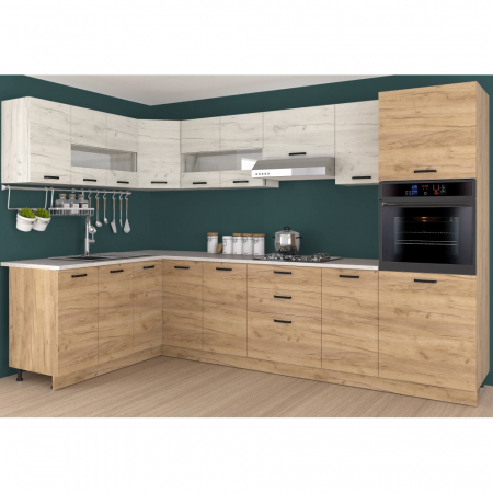 Mobila Bucatarie pe colt 178x298 cm Stejar K003 K001 Pal Melaminat Ana- Set Mobila Bucatarie [1]