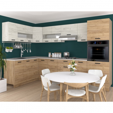 Mobila Bucatarie pe colt 178x298 cm Stejar K003 K001 Pal Melaminat Ana- Set Mobila Bucatarie [0]