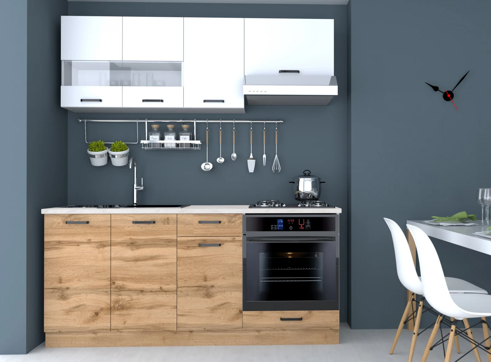 Bucatarii - Bucatarie Vio Stejar k003 Alb 180x60x200cm