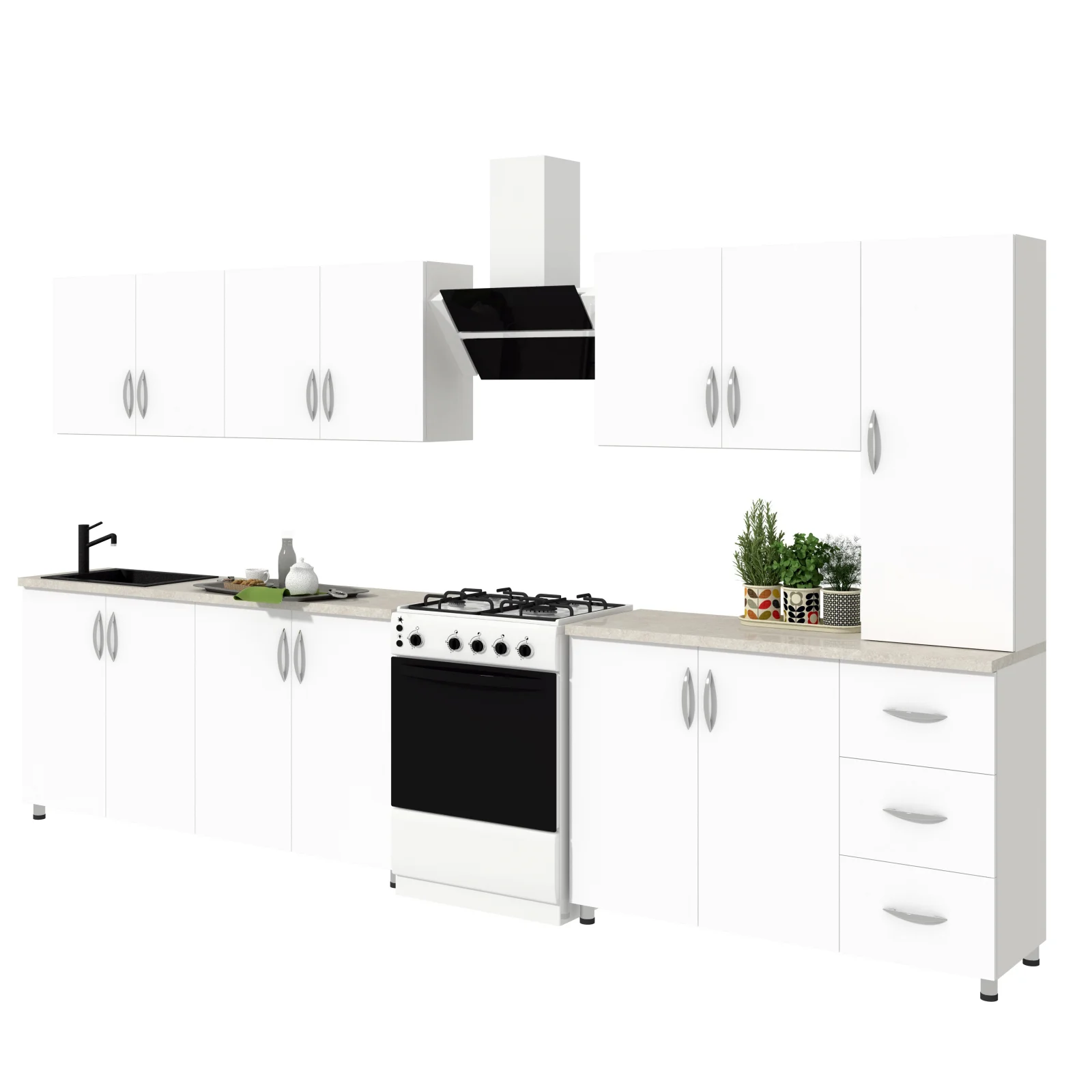 Mobila Bucatarie 280 cm Alb MDF Infoliat Lorena-Set Mobilier Bucatarie [2]