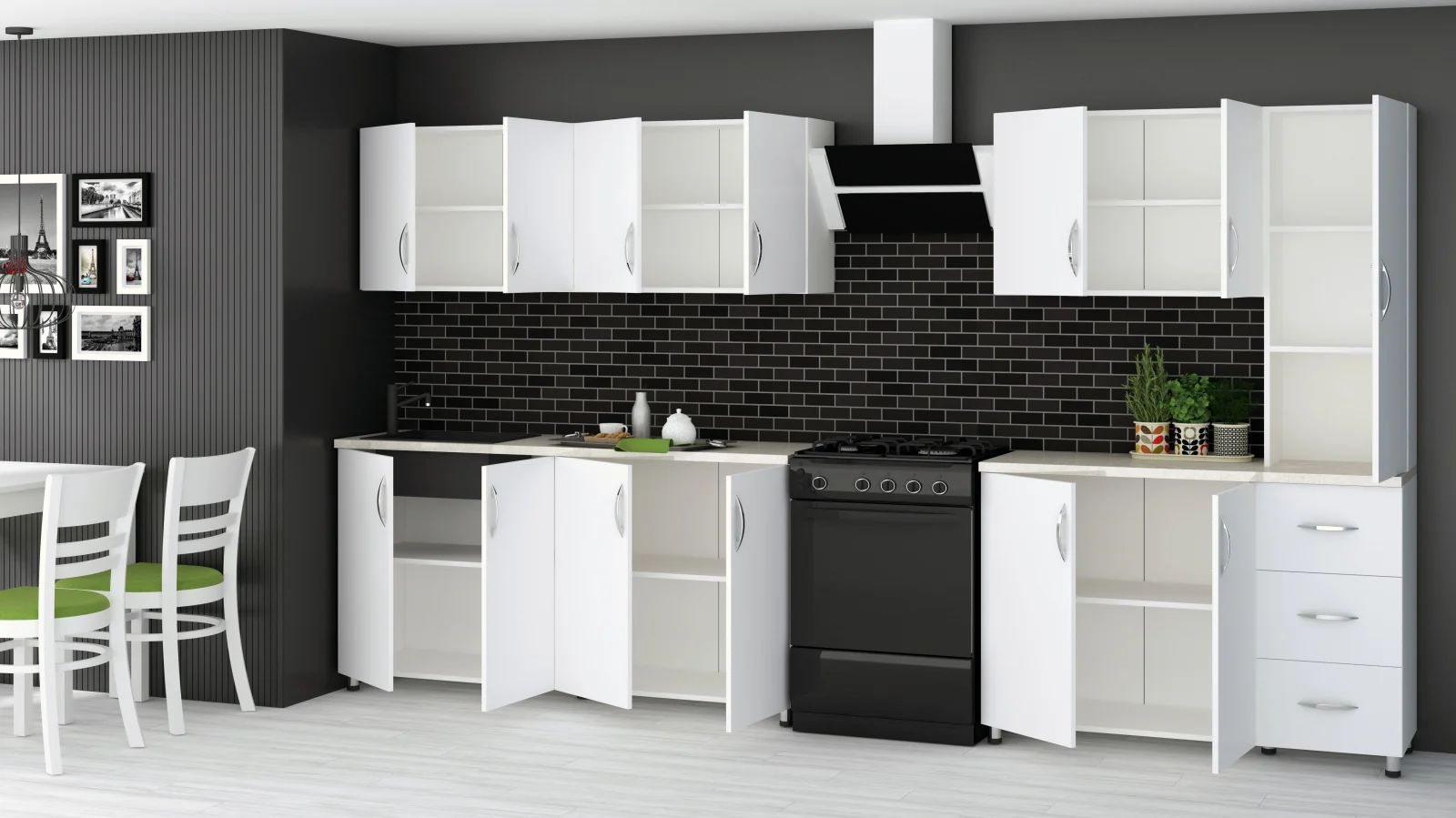 Mobila Bucatarie 280 cm Alb MDF Infoliat Lorena-Set Mobilier Bucatarie [1]