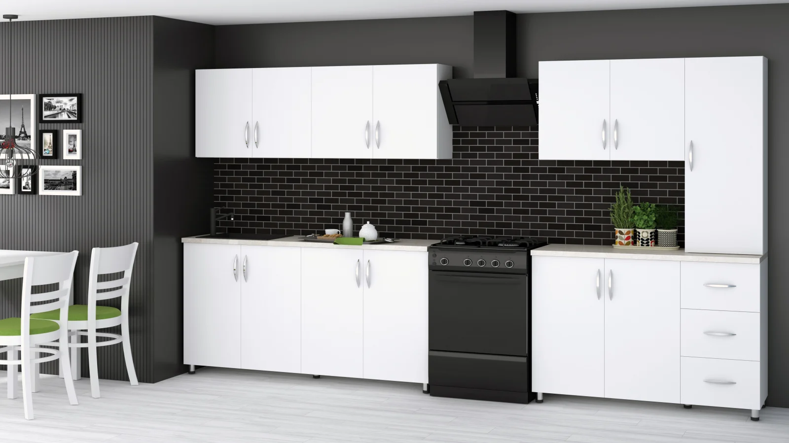 Bucatarii - Mobila Bucatarie 280 cm Alb MDF Infoliat Lorena-Set Mobilier Bucatarie