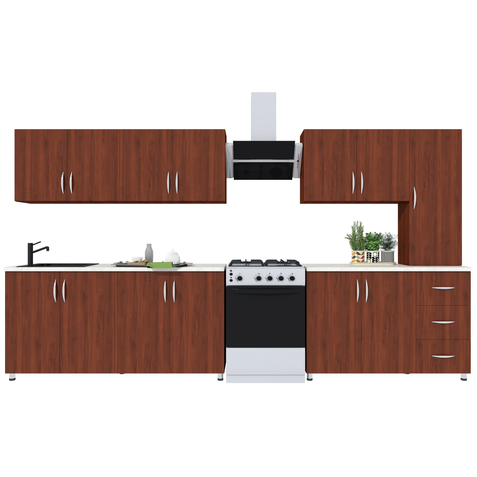 Mobila Bucatarie 280 cm Nuc MDF Infoliat  Lorena- Set Mobilier Bucatarie [1]