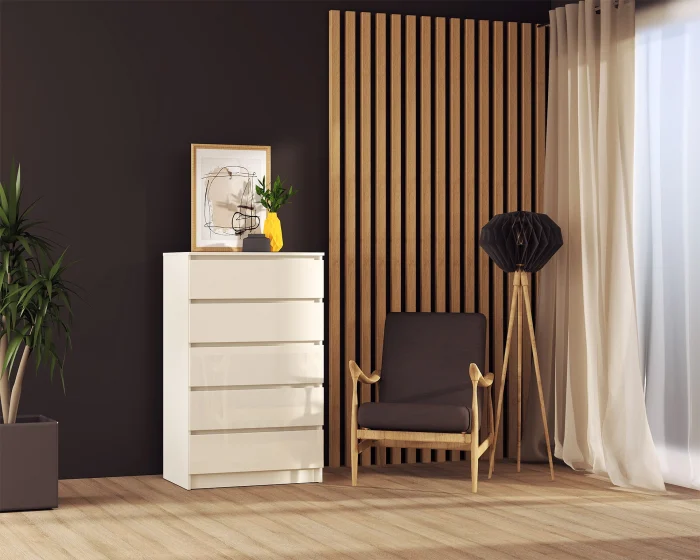 Comode - Comoda ARIA 5 sertare, 70x40x112cm, Alb